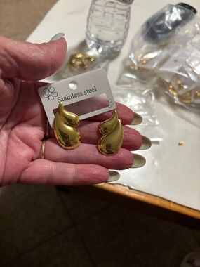 Gold-Tone Stainless Steel Sculpted Drop Earrings